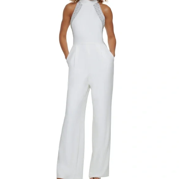 Calvin Klein rhinestone beaded halter neck jumpsuit - Picture 4 of 4